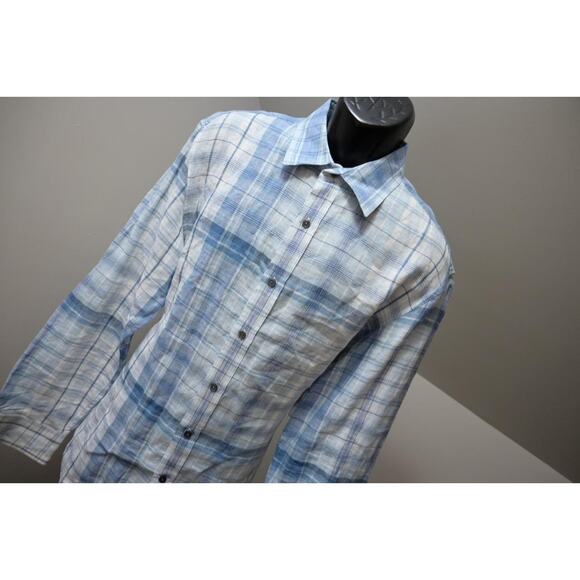 Banana Republic 100% Linen Button Up Shirt Plaid Long Sleeve Mens Sz Large - Picture 4 of 11